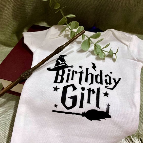 *NEW* Baby Onesie - Birthday Girl - Harry Potter Theme - White, 100% Cotton - Picture 3 of 5